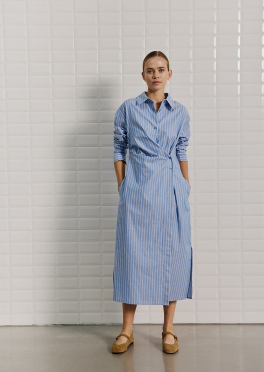 WBLMESA STRIPED LS MIDI DRESS