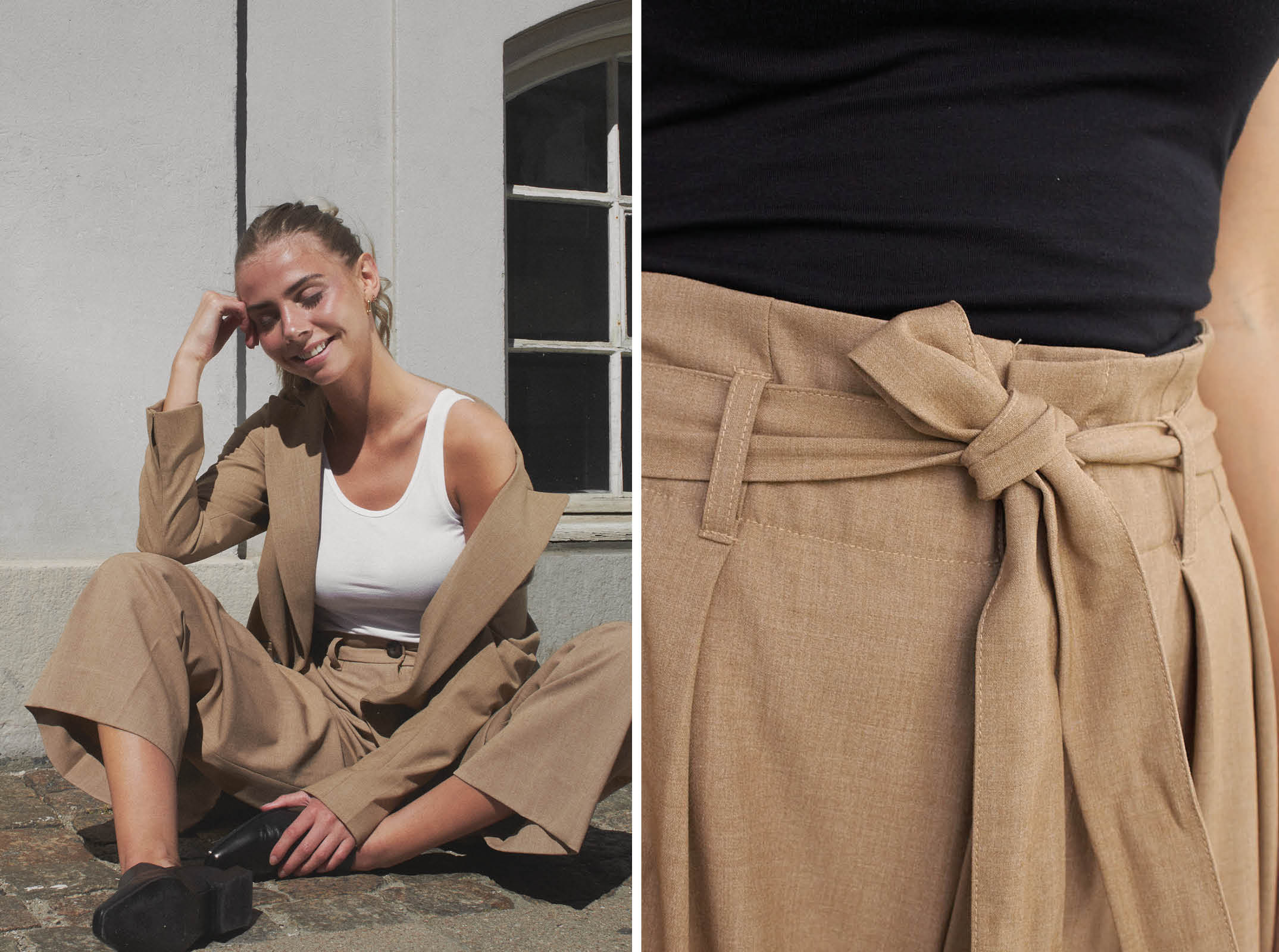 woman in paperbag trousers
