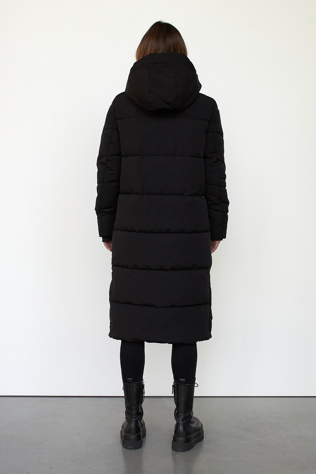 mango long black puffer coat