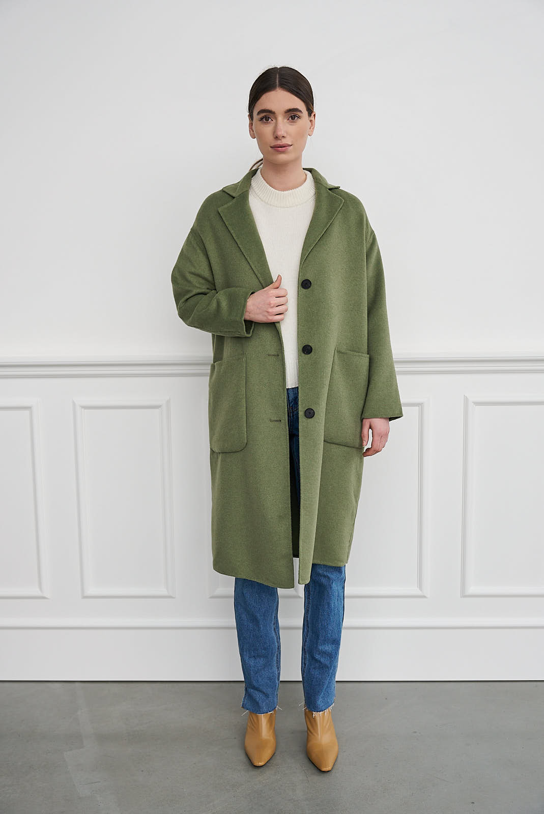 oversized green wool coat