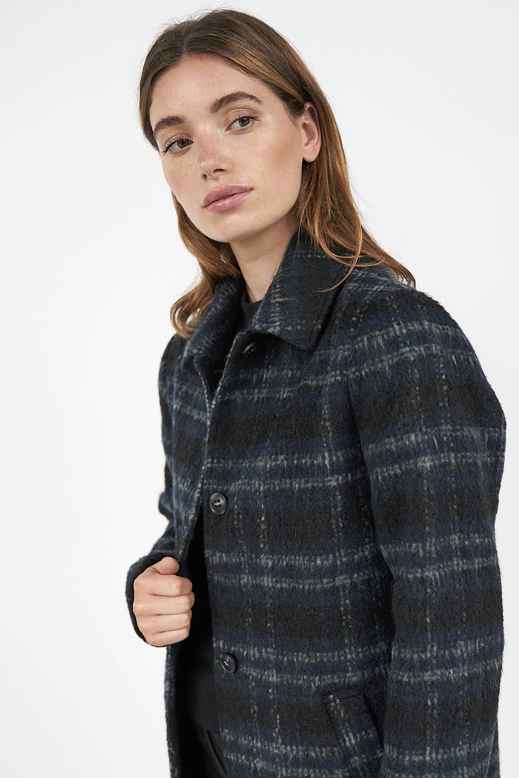 checked wool coat